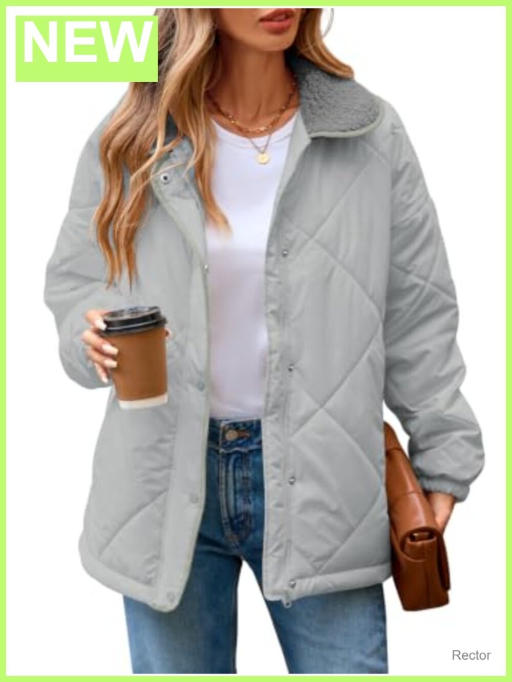 Women's Long Sleeve Quilted Padded Coat Zip Up Snap Button Jacket